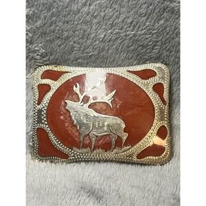 Handcrafted Silver & Copper Elk Belt Buckle‎ 4" Western Wildlife Design